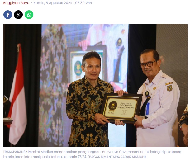 RADAR MADIUN AWARDS 2024 | Pemkot Madiun Optimalkan Layanan Demi Keterbukaan Informasi Publik