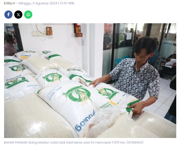 Bulog Madiun Sebut Klaim Stok Beras Saat Ini Cukup hingga Desember