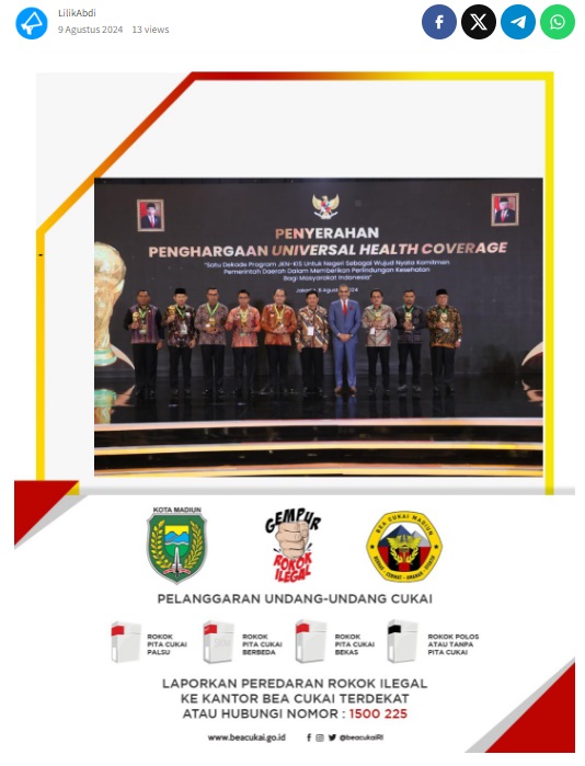100 Persen Berikan Perlindungan Jaminan Kesehatan Masyarakatnya, Pemkot Madiun Raih Penghargaan UHC Awards