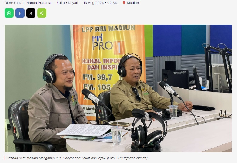 Baznas Kota Madiun Menghimpun 1,9 Milyar dari Zakat dan Infak