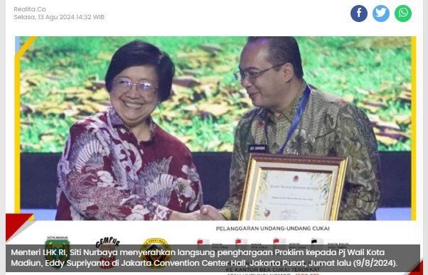 Pemkot Madiun Borong 12 Penghargaan Proklim dari KLHK