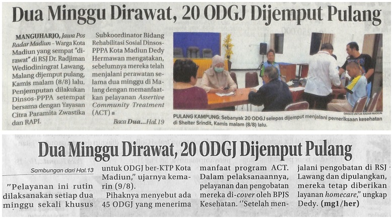 Dua Minggu Dirawat, 20 ODGJ Dijemput Pulang