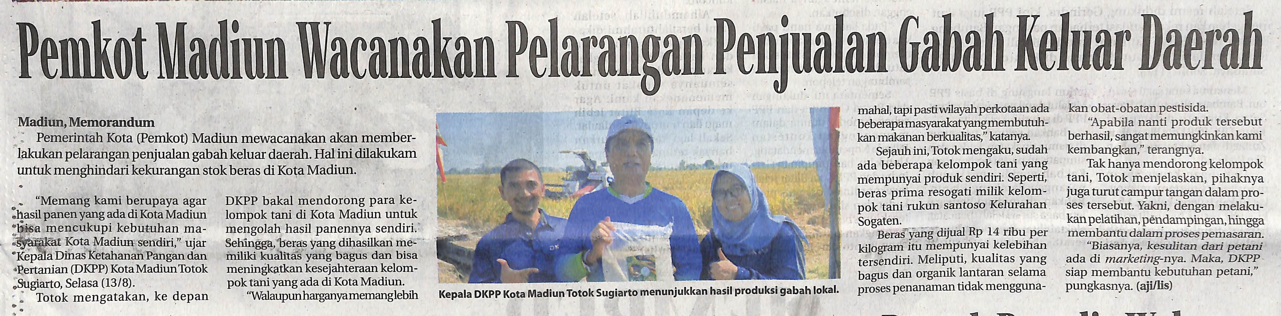 Pemkot Madiun Wacanakan Pelarangan Penjualan Gabah Keluar Daerah