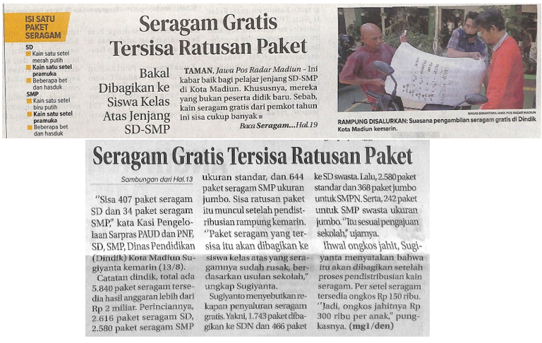 Seragam Gratis Tersisa Ratusan Paket, Bakal Dibagikan ke Siswa Kelas Atas Jenjang SD-SMP