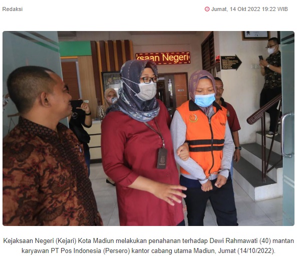 Korupsi Dana Operasional, Karyawan Kantor Pos Madiun Dibui