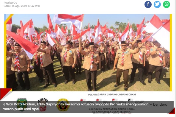Pj Wali Kota Madiun dan Ratusan Anggota Pramuka Kibarkan Bendera Merah Putih
