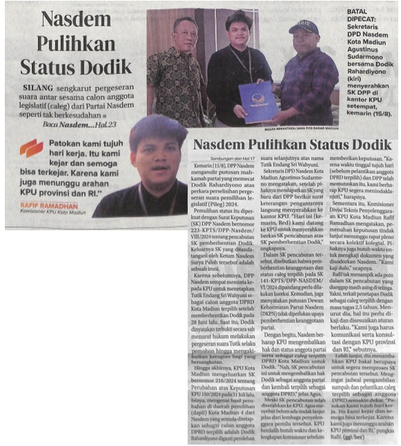 Nasdem Pulihkan Status Dodik