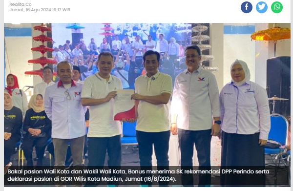 Didukung 2 Parpol Parlemen dan 5 Parpol Non Parlemen, Bonus Maju Pilkada Madiun