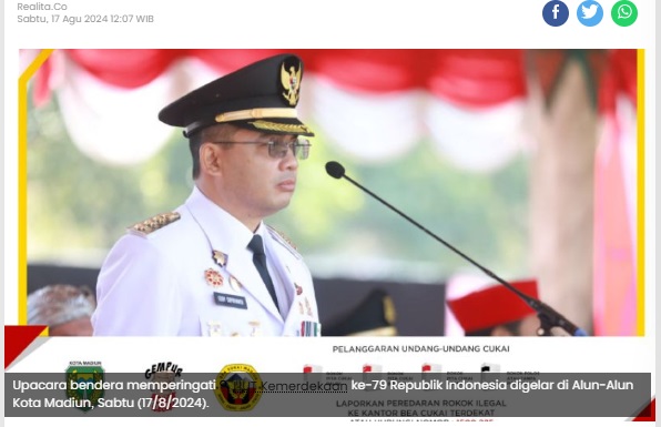 Pj Wali Kota Madiun Jadi Inspektur Upacara HUT ke-79 RI
