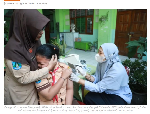 Dinkes Kota Madiun sasar siswa SD untuk imunisasi Campak Rubela dan HPV