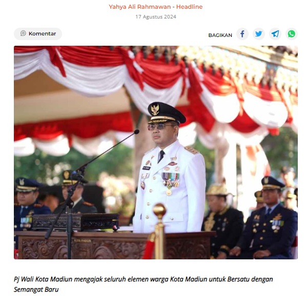 Momentun HUT RI ke 79, Pj Wali Kota Madiun ajak seluruh elemen untuk Bersatu dengan Semangat Baru