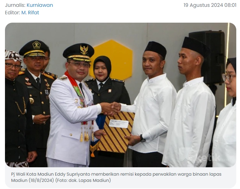 Ratusan Warga Binaan Lapas Kelas I Madiun Dapat Remisi di Momen HUT Kemerdekaan Ke-79 RI