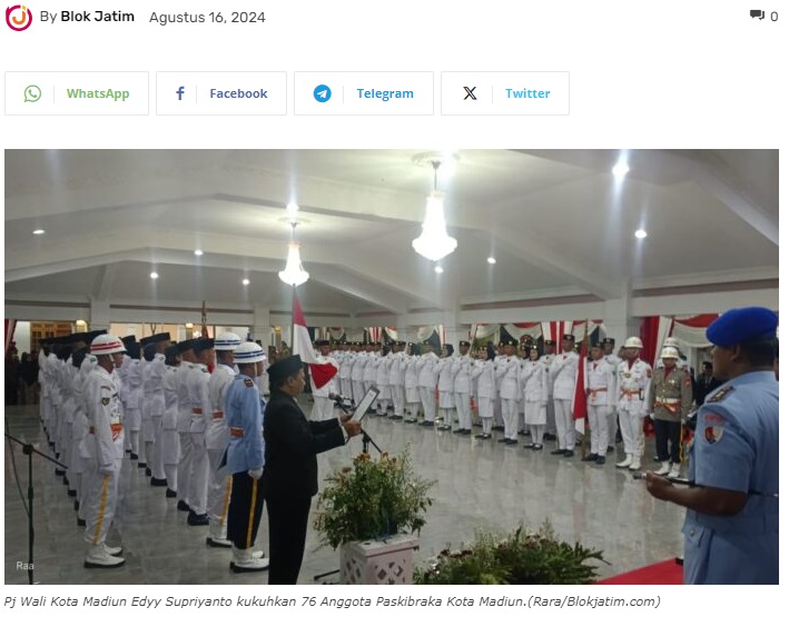 Siap Kibarkan Sang Merah Putih di Hari Kemerdekaan, 76 Paskibraka Kota Madiun Dikukuhkan