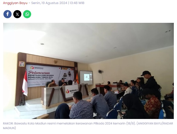 Potensi Pilkada Kota Madiun Diwarnai PSU, Bawaslu Juga Sebut Rawan Terjadi Sengketa Hasil di MK