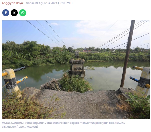 Pemkot Madiun Mulai Bangun Jembatan Patihan, Khusus Roda Dua dan Pejalan Kaki