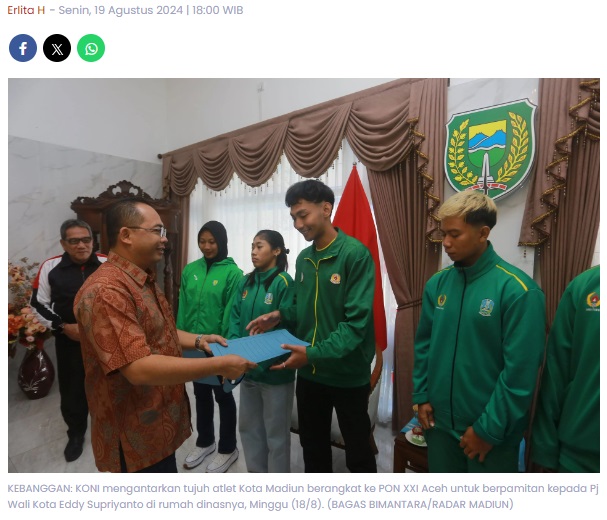Tujuh Atlet Kota Madiun Wakili Jatim di PON XXI Aceh, Pemkot Janjikan Tambahan Reward