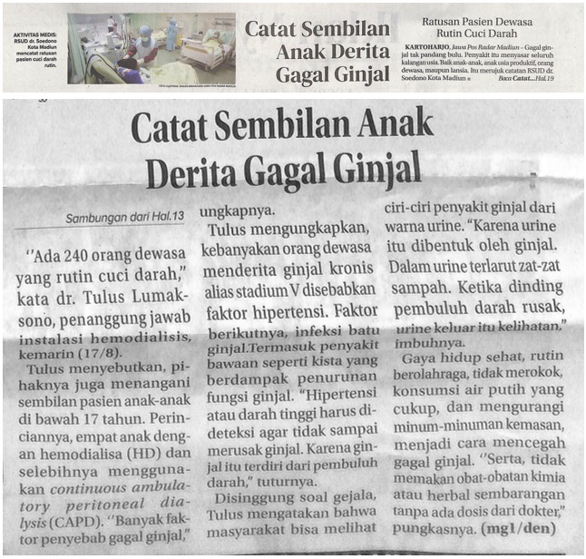 Catat Sembilan Anak Derita Gagal Ginjal, Ratusan Pasien Dewasa Rutin Cuci Darah