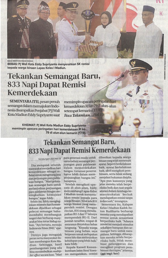 Tekankan Semangat Baru, 833 Napi Dapat Remisi Kemerdekaan