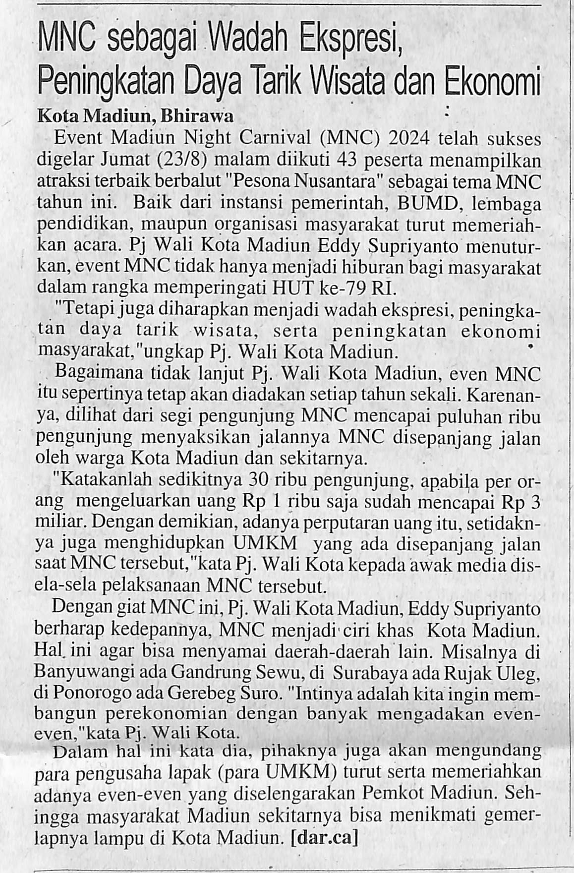 MNC sebagai wadah ekspresi, Peningaktan Daya Tarik Wisata dan Ekonomi
