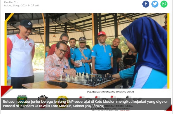 Cari Bibit Atlet Catur, Pemkot Madiun dan Percasi Gelar Kejurkot Junior