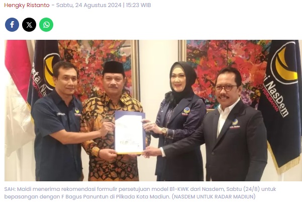 Akhirnya, Rekom Sepaket Nasdem Keluar, Pastikan Dukung Maidi-BP di Pilkada Kota Madiun