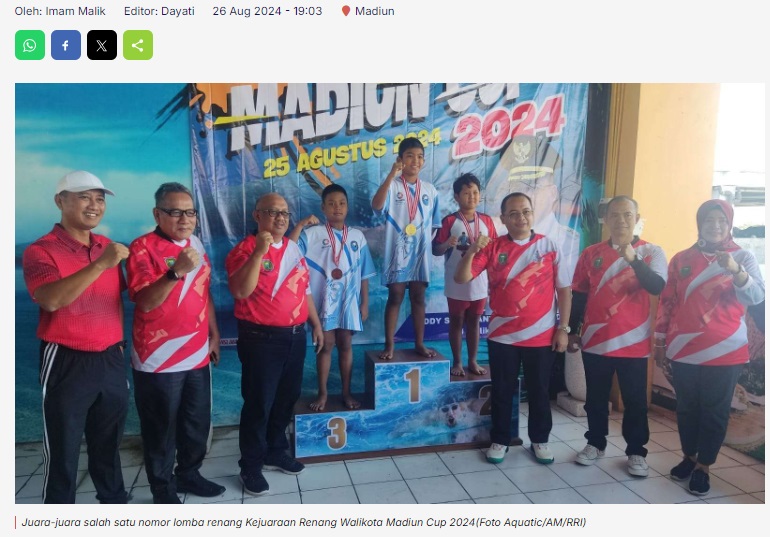 Tiga Atlet Meraih Enam Medali Emas pada Kejurkot Renang Kota Madiun 2024