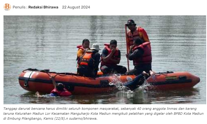 Antisipasi Banjir, Linmas dan Karang Taruna Kelurahan Madiun Lor Dibekali Pelatihan Kebencanaan