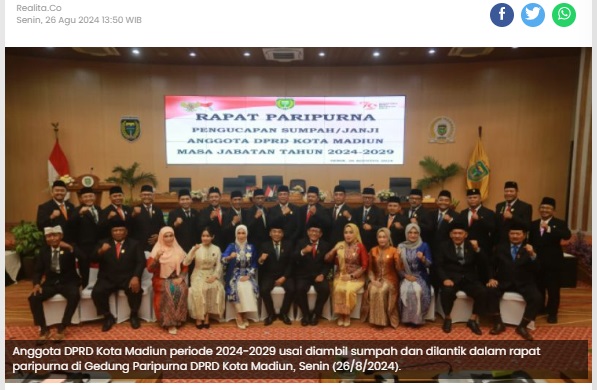 30 Anggota DPRD Kota Madiun Resmi Dilantik, Ini Daftarnya