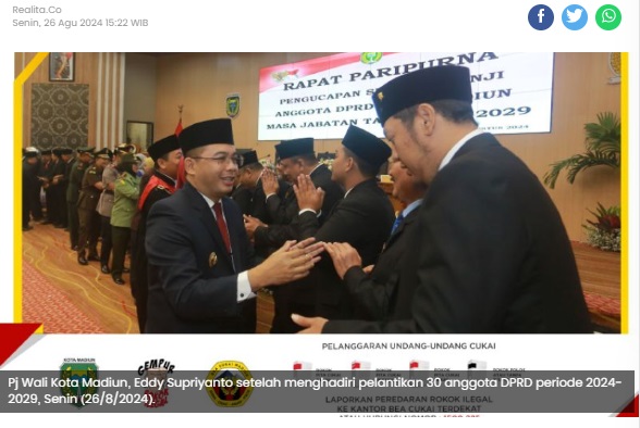 Ini Harapan Pj Wali Kota Madiun setelah 30 Anggota DPRD Dilantik