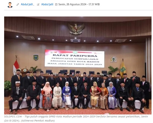 Ini Nama 30 Anggota DPRD Kota Madiun Periode 2024-2029 yang Baru Dilantik