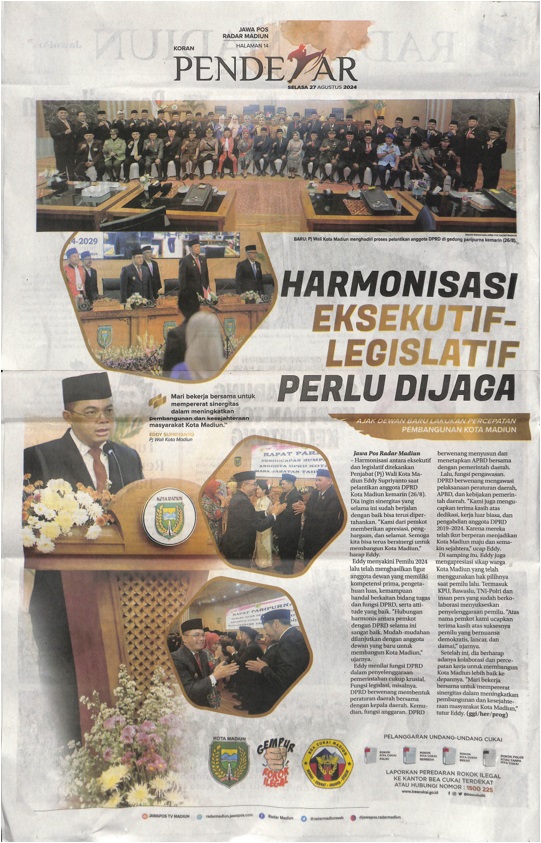 Harmonisasi Eksekutif - Legislatif Perlu Dijaga, Ajak Dewan Baru Lakukan Percepatan Pembangunan Kota Madiun