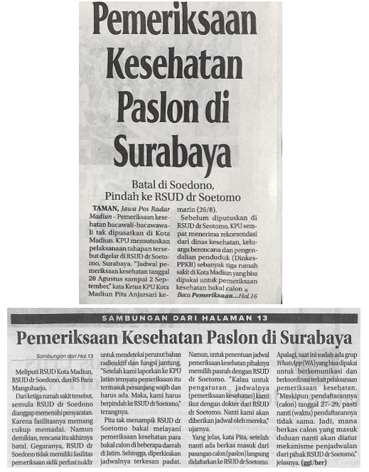 Pemeriksaan Kesehatan Paslon di Surabaya, Batal di Soedono Pindah ke RSUD dr Soetomo