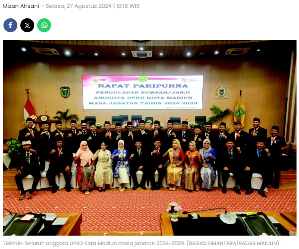 Daftar Nama Anggota DPRD Kota Madiun dari Setiap Dapil, Asal Partai, dan Perolehan Suara