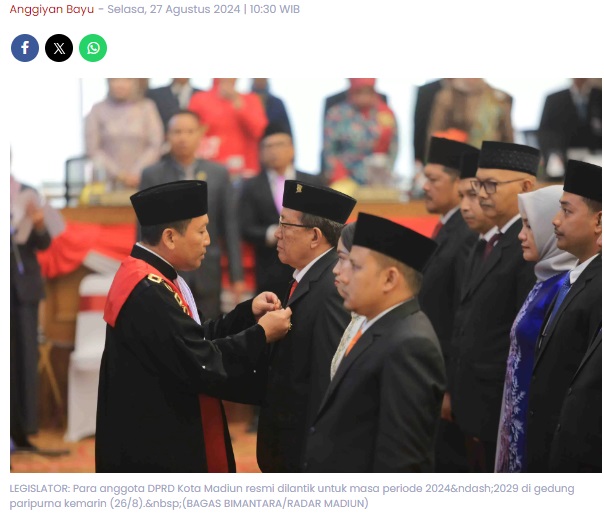 30 Anggota DPRD Kota Madiun Dilantik, Armaya-Sutardi Jadi Pimpinan Sementara