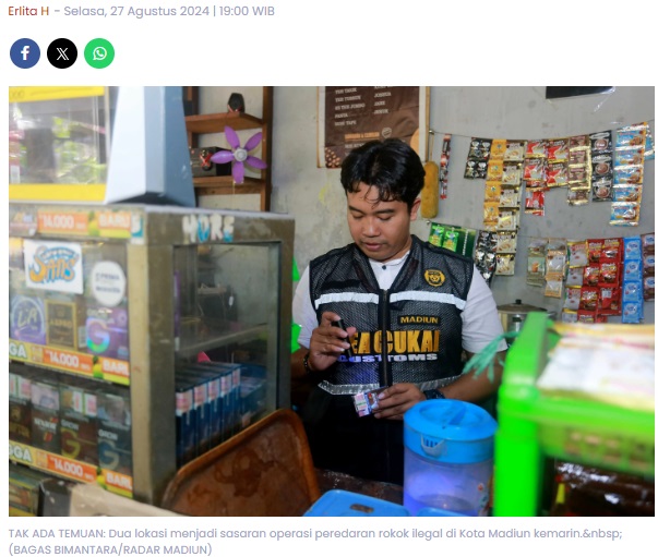 Razia Rokok Ilegal Terus Digencarkan di Kota Madiun, Sasar Warung Kopi dan Toko Kelontong