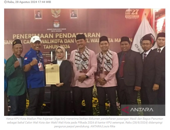 KPU Madiun terima pendaftaran Maidi-Bagus untuk Pilkada 2024
