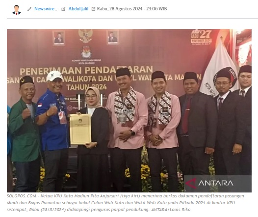Diusung Koalisi Gemuk, Maidi-Bagus Datangi KPU untuk Daftar Pilwalkot Madiun