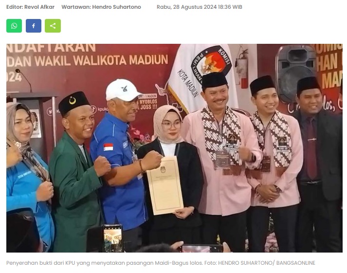 Pasangan Maidi dan Bagus Daftar Bacawali-Bacawawali ke KPU Kota Madiun