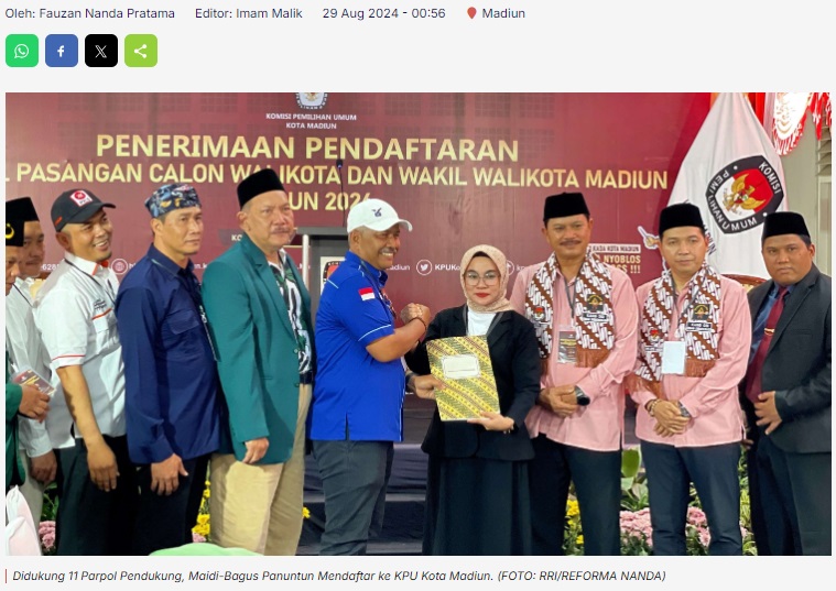 Didukung 11 Parpol Pendukung, Maidi-Bagus Panuntun Mendaftar ke KPU Kota Madiun