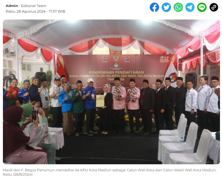 Didampingi 11 Parpol Koalisi, Maidi-Panuntun Resmi Daftar ke KPU Kota Madiun