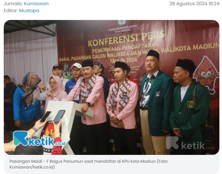 Daftar ke KPU Kota Madiun, Pasangan Maidi-F Bagus Panuntun Diusung 11 Parpol