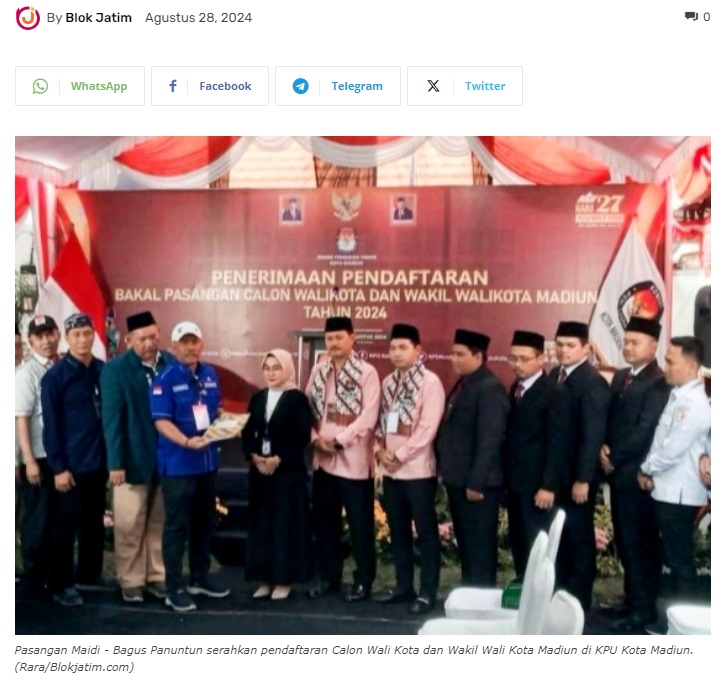 Dikawal 11 Parpol Pengusung, Maidi – Bagus Resmi Mendaftar di KPU Kota Madiun