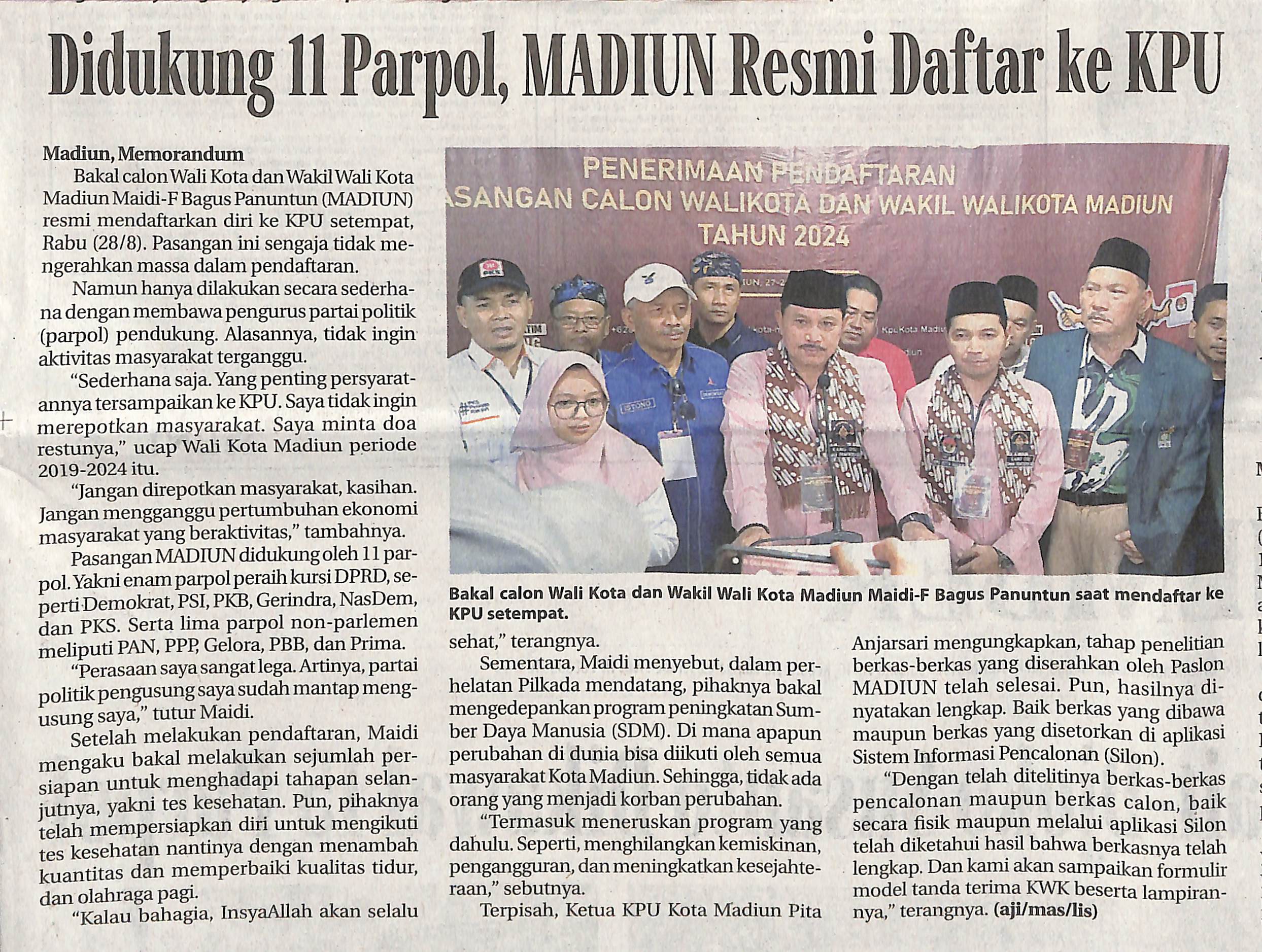 Didukung 11 Parpol, MADIUN Resmi Daftar ke KPU