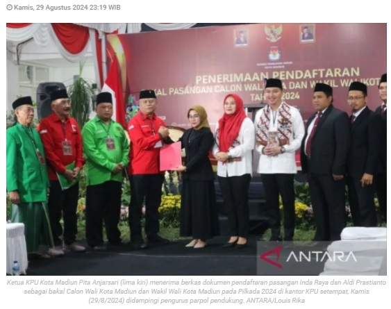 KPU Kota Madiun terima pendaftaran tiga bakal pasangan calon pilkada