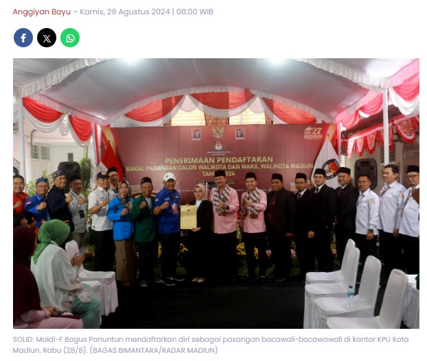 Maidi-Bagus Panuntun Daftar Pilkada Kota Madiun 2024, Ratusan Relawan Ikut Mengantar