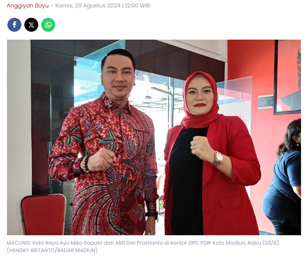 Duet Inda Raya-Aldi Dwi Prastianto Berpotensi Jadi Paslon Ketiga di Pilkada Kota Madiun, Begini Komentar IR