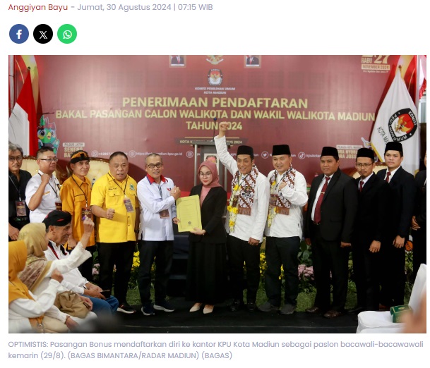 Bonie-Bagus Rizki Tak Gentar Lawan Petahana di Pilkada Kota Madiun, Ajak Berkontestasi secara Fair