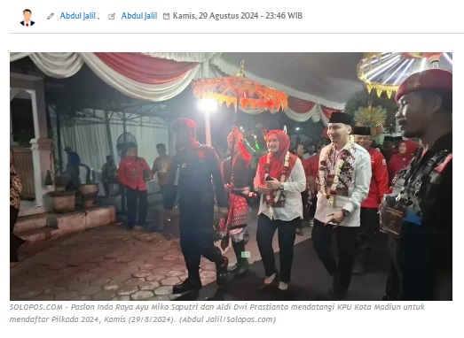 Datangi KPU 3 Jam Sebelum Ditutup, Inda Raya-Aldi Daftar Pilwalkot Madiun 2024