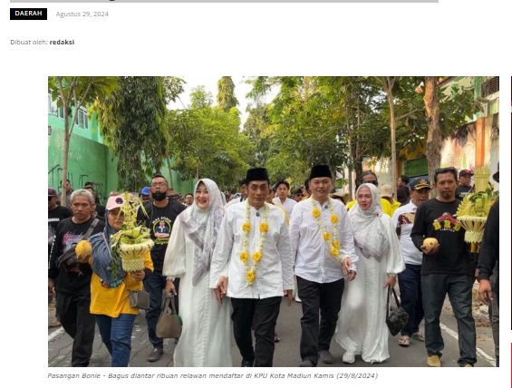 Bonie-Bagus Daftar ke KPU Kota Madiun, dengan Visi Membangun Berkualitas Secara Merata