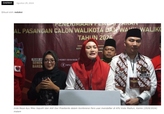 Daftar ke KPU, Calon Wali Kota Madiun Inda Raya: Biarkan Rakyat yang Memilih